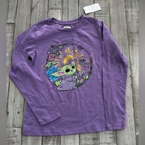 Star Wars Girl’s The Mandalorian Purple  Long Sleeve Tee Featuring Babt Yoda